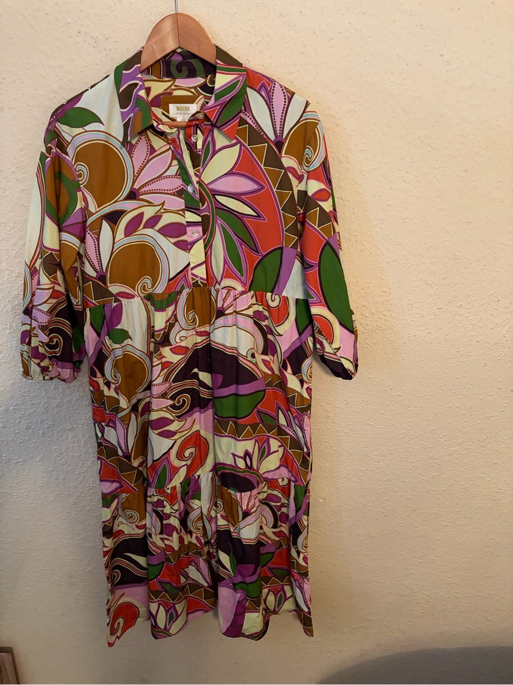 Maeve Multicolor Swirl-Print Long Sleeve Dress - Pink, Green, Brown, Purple